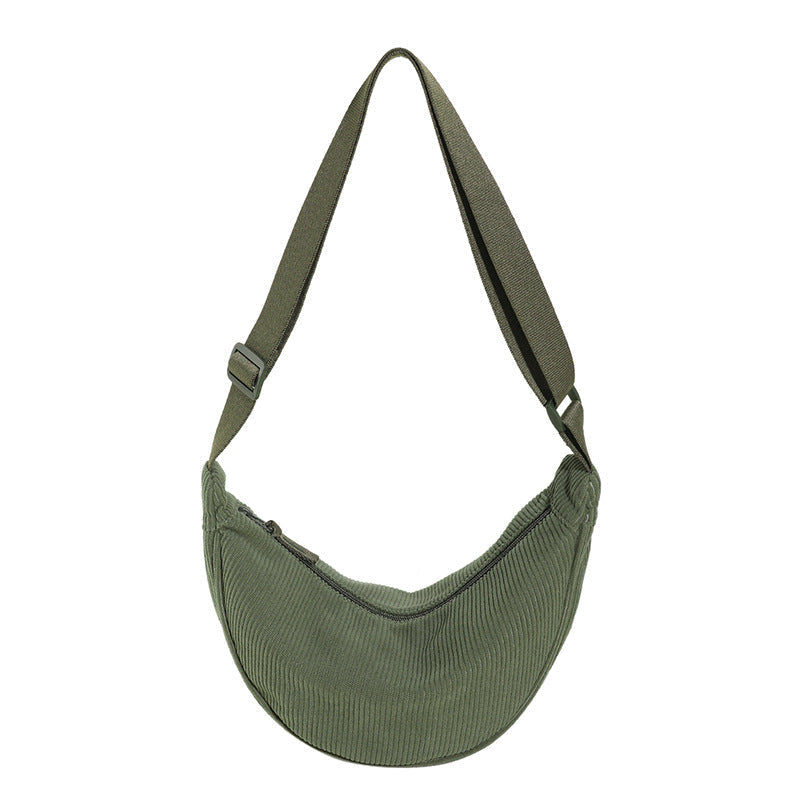 Trendy dames halve maan tas met geribbelde textuur. Stijlvolle schoudertas voor modebewuste vrouw.