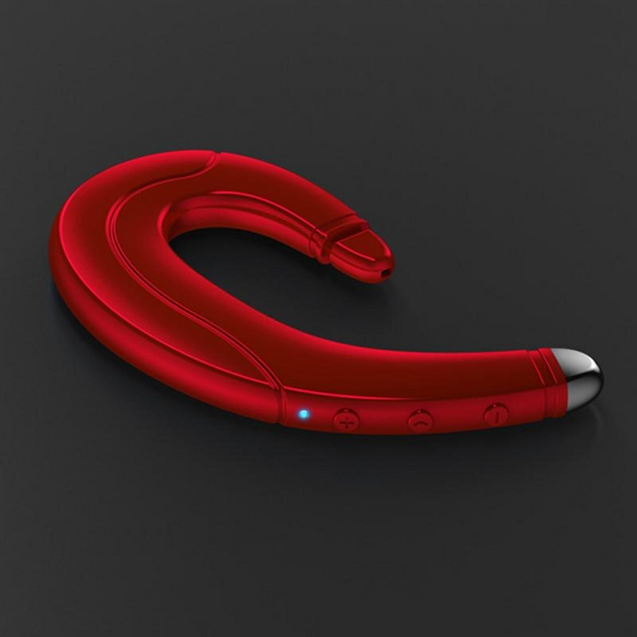 Close-up van de AeroVibe bone conduction technologie voor helder geluid en omgevingsbewustzijn.