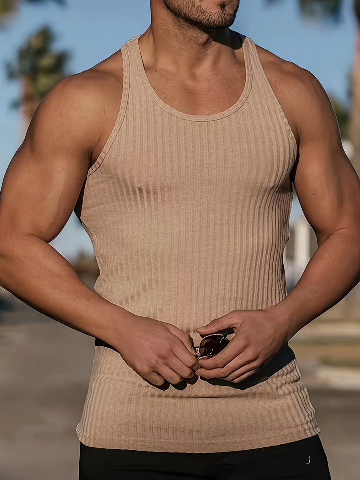 Sportieve en casual heren gebreide tanktop met streepjes, ademend.