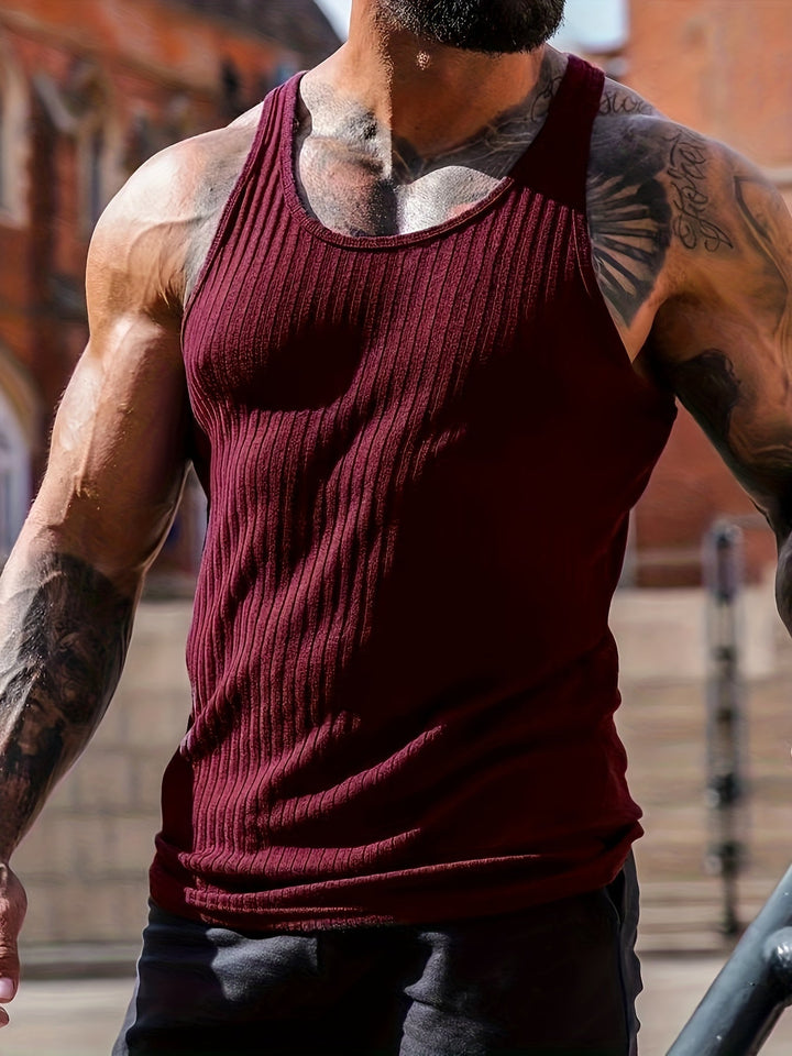 Zomerse heren gebreide tanktop met fris streep patroon, luchtig en comfortabel.