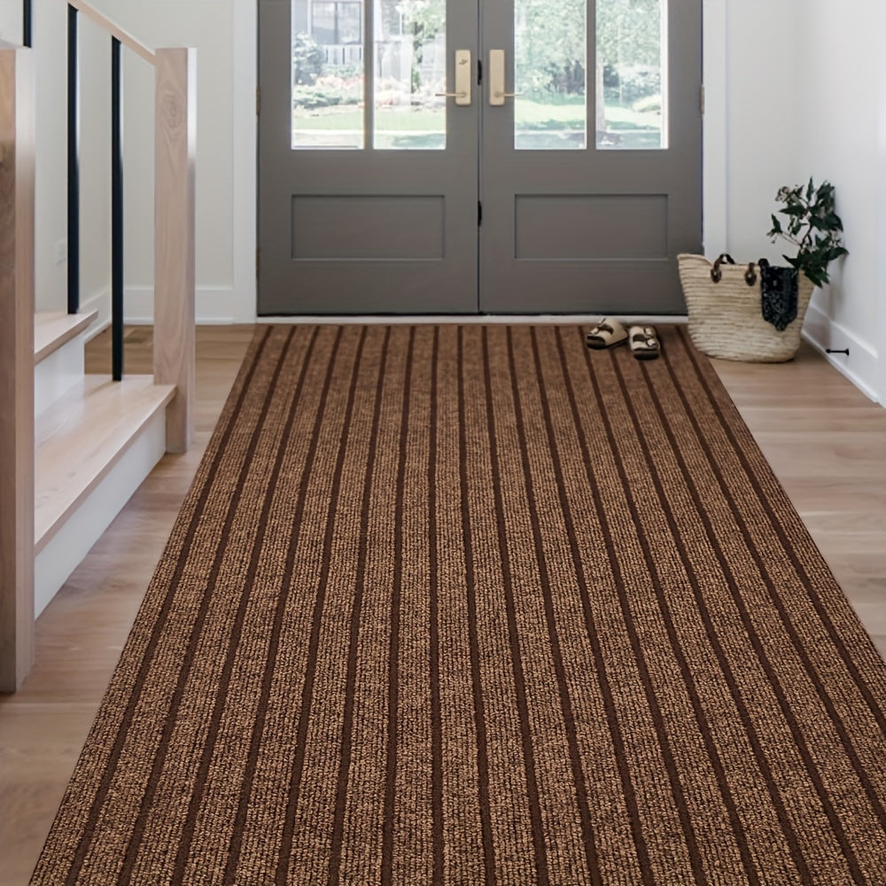 Antislip wasbare loper voor hal, duurzaam polyester, modern strepenpatroon, binnen/buiten.