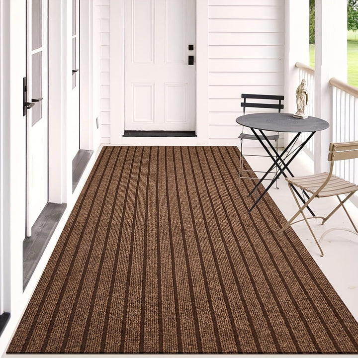 Antislip wasbare halmat van duurzaam polyester, strepen design, perfect voor druk belopen ruimtes.