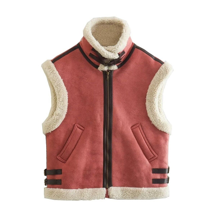 Zwarte leren bodywarmer voor dames, elegant en mouwloos, ideaal voor de wintermode.