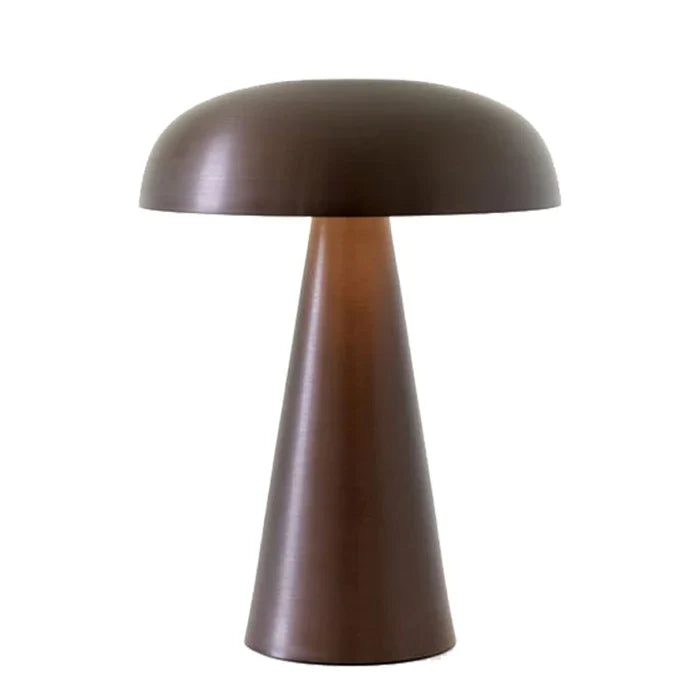Modern goud/brons draadloos sfeerlicht ShroomLite, oplaadbare tafellamp voor stijlvolle binnenverlichting.