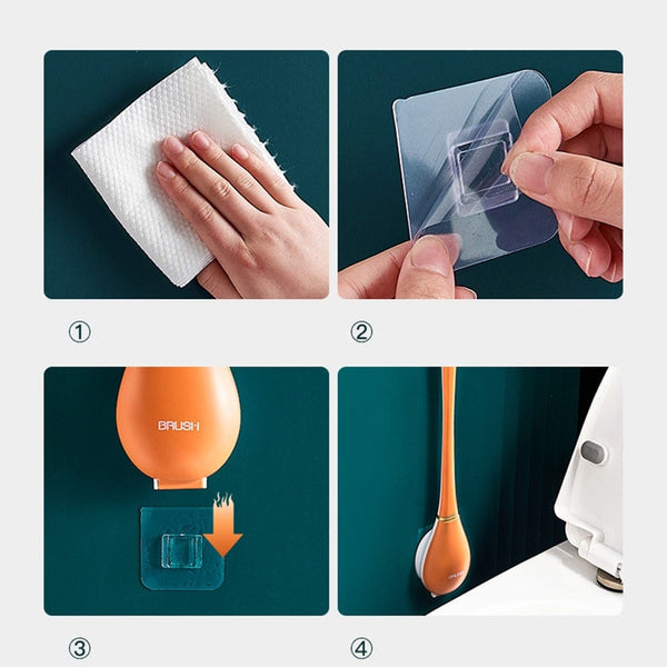Innovatieve toilettenborstel met siliconen kop en geïntegreerde druppelopvang. Voor een schone badkamer.