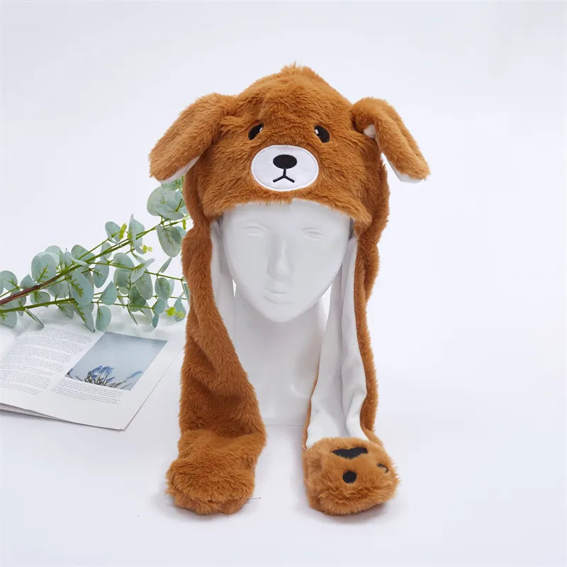 Kerstmuts met bewegende konijnenoren, zorgt voor een feestelijke en warme look.