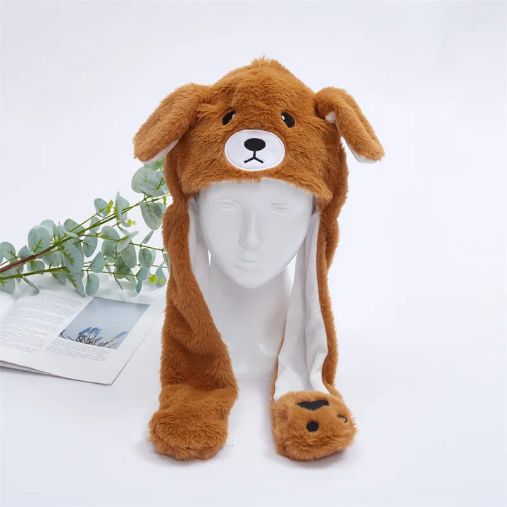Kerstmuts met bewegende konijnenoren, zorgt voor een feestelijke en warme look.