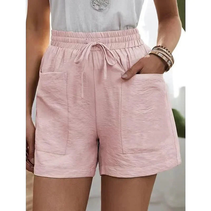 Veelzijdige hoge taille damesbroek (kort model) met elastische band. Comfortabele casual vrijetijdskleding.