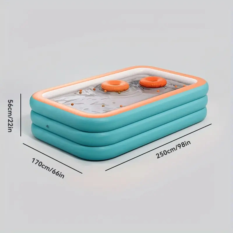 Detail van het blauwe PVC opvouwbare opblaasbare zwembad, benadrukt de stevigheid en kwaliteit voor zomerse ontspanning.