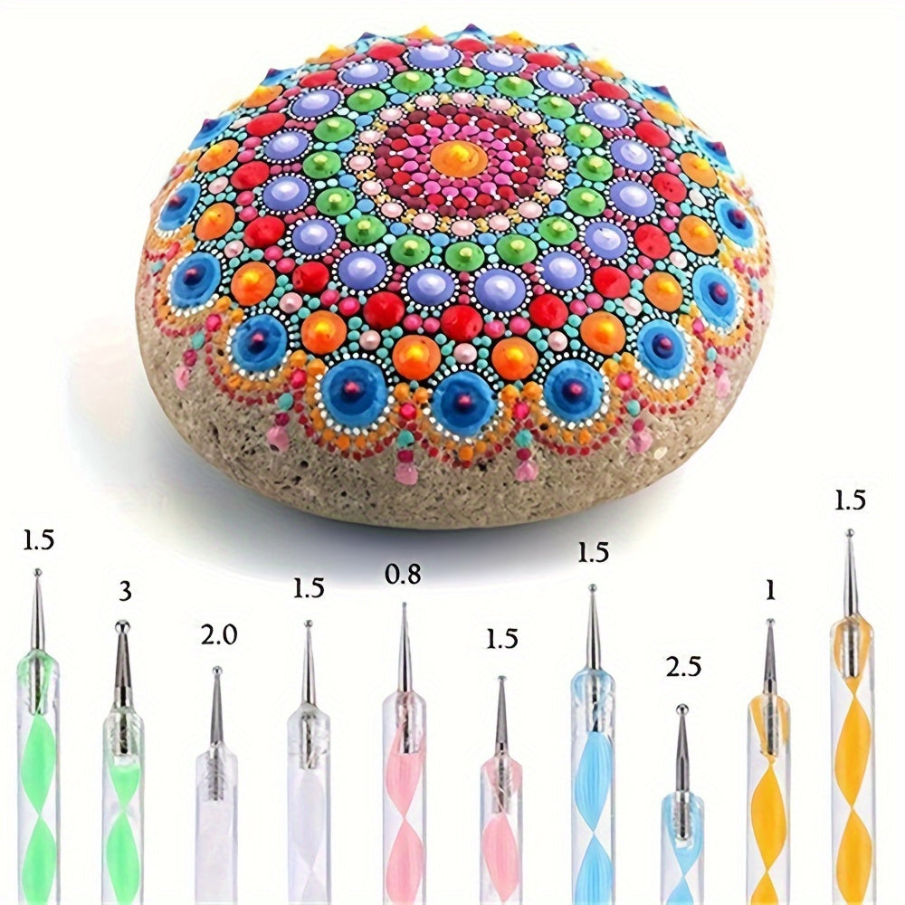 Mandala dotting tools set voor creatief schilderen en rock art, inclusief diverse pennen en accessoires.
