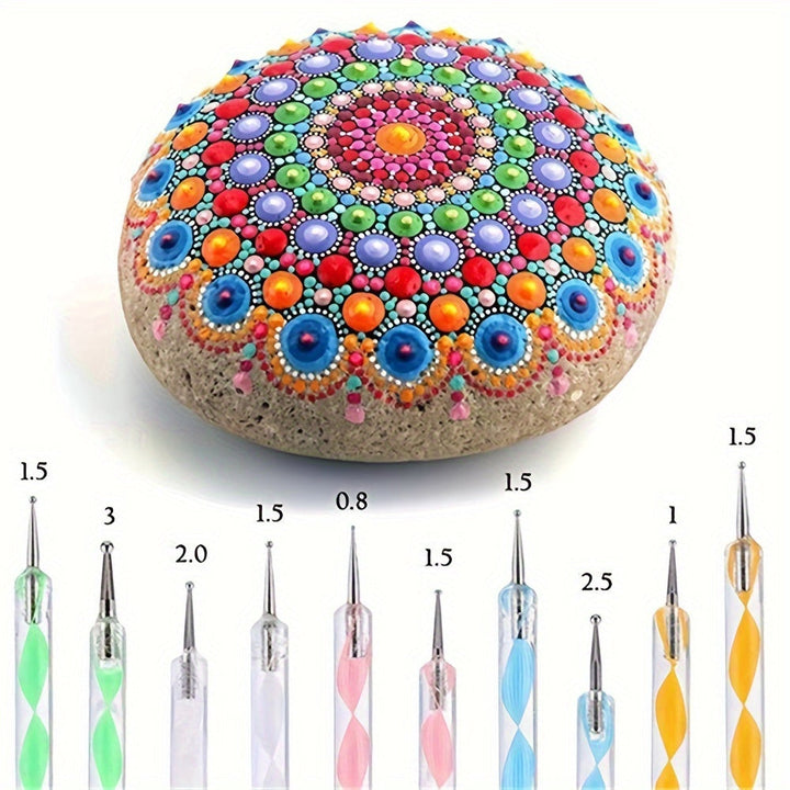 Mandala dotting tools set voor creatief schilderen en rock art, inclusief diverse pennen en accessoires.