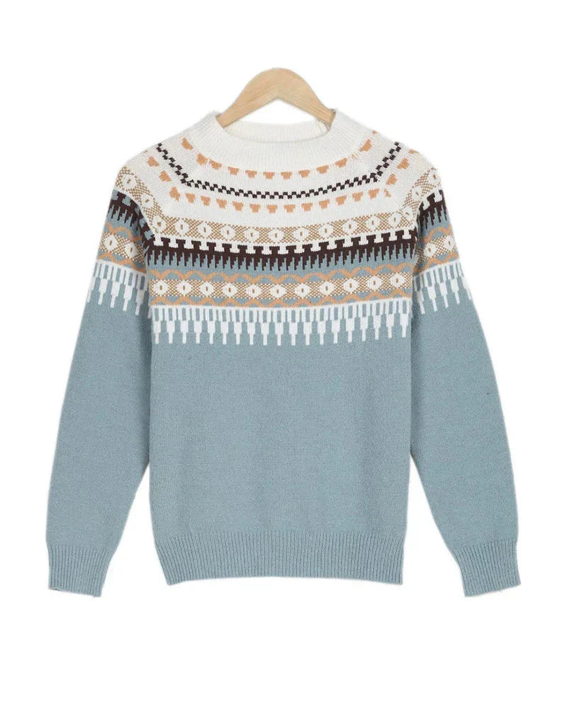 Grijze trendy dames trui met print en lange mouwen. Slim fit, comfortabel voor de winter.