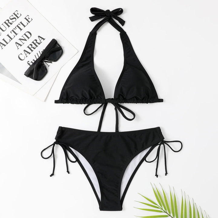 Dames effen bandjes bikini in stijlvol design, perfecte flatterende zomer badmode voor strand en zwembad.