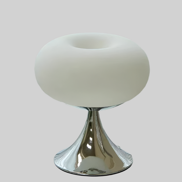 Groene en witte appelvormige glazen tafellamp. Uniek vintage designstuk, Bauhaus sfeerverlichting.