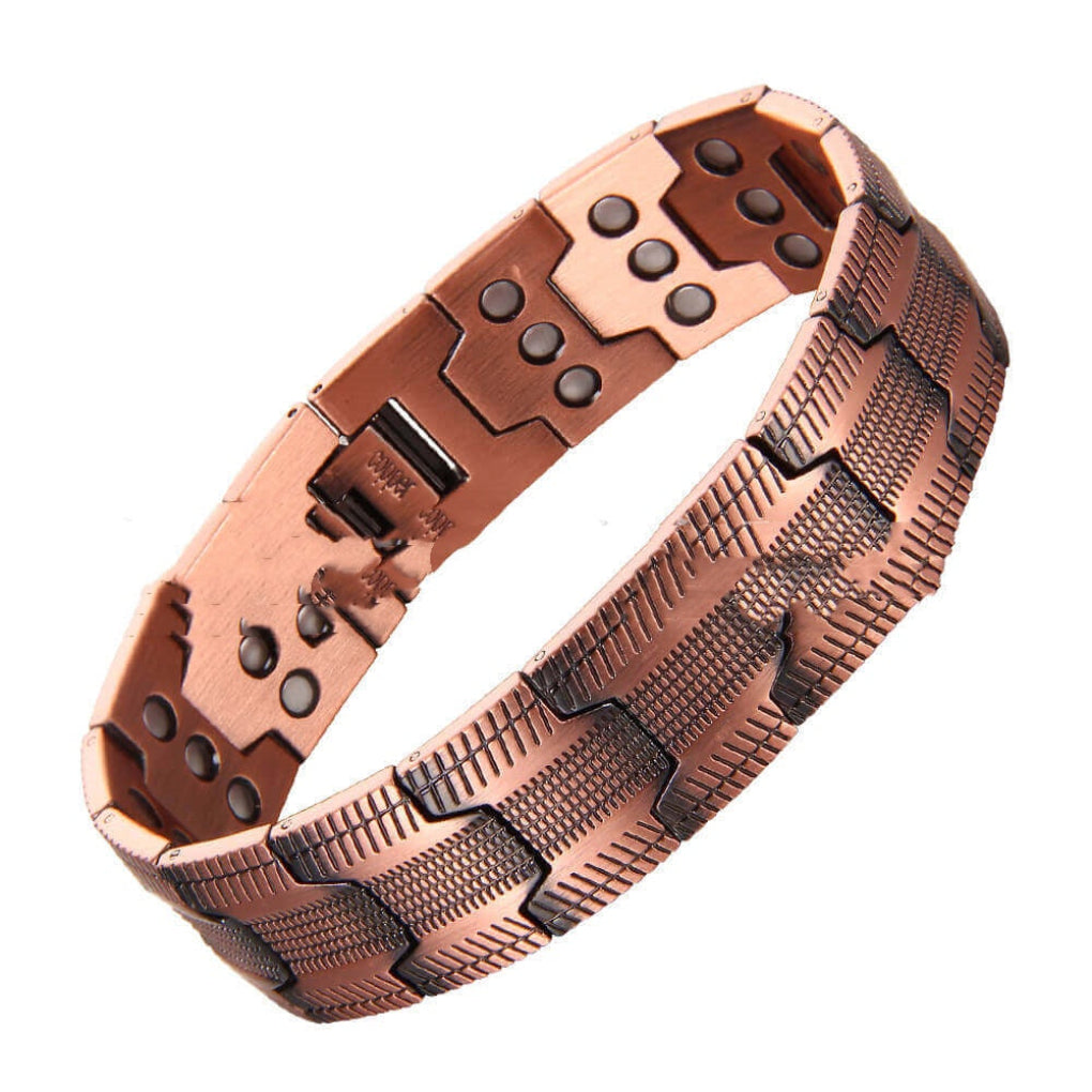 Herenarmband in roodkoper; een tijdloos, breed en elegant sieraad met een modern design.