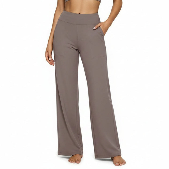 Stijlvolle gebreide damesbroek met hoge taille, rechte pijpen. Comfortabel en veelzijdig voor casual of kantoor.