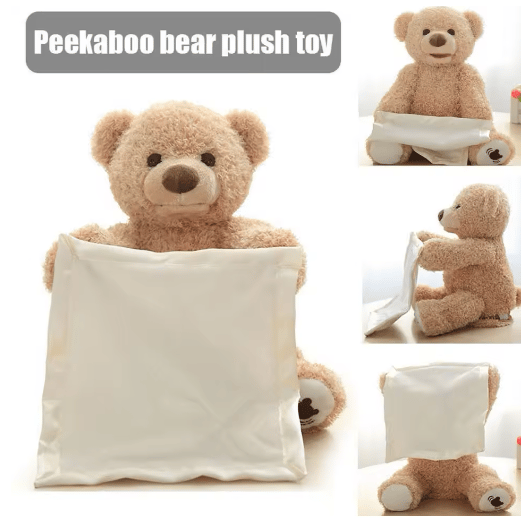 Zachte interactieve knuffelbeer voor baby's en kinderen vanaf 2 jaar. Speelt peekaboo en zingt. Ideaal kindercadeau.
