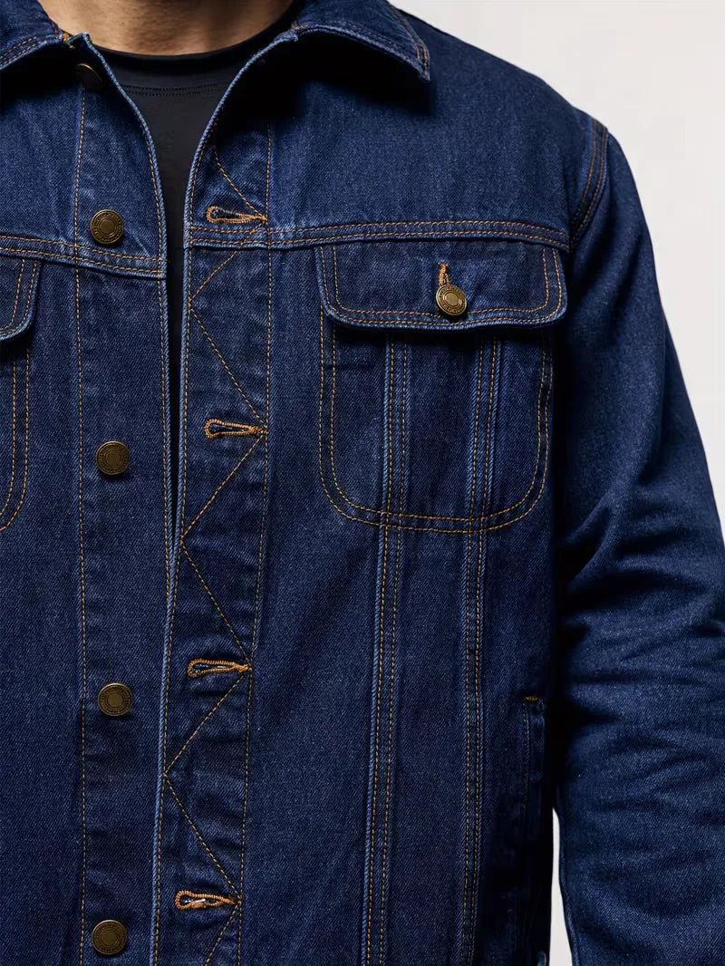 Klassiek blauw heren spijkerjack, lange mouwen, regular fit, geschikt voor streetwear en casual gelegenheden.