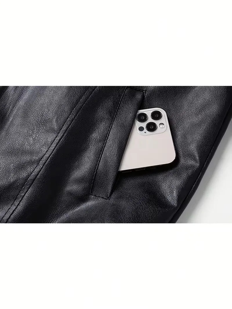 Hoogwaardig kunstleren slim fit heren bomberjack in zwart, modern en casual chic.