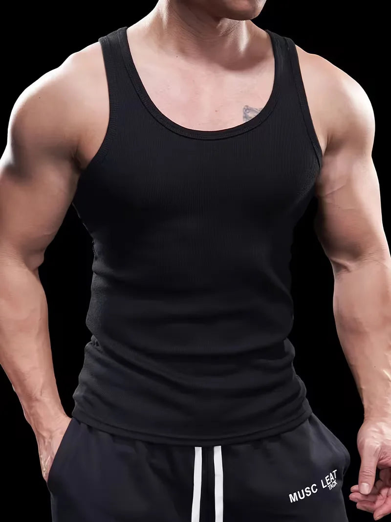 Trendy heren slim fit tanktop, geribd en mouwloos, een sport- en zomeressential voor elke actieve man.