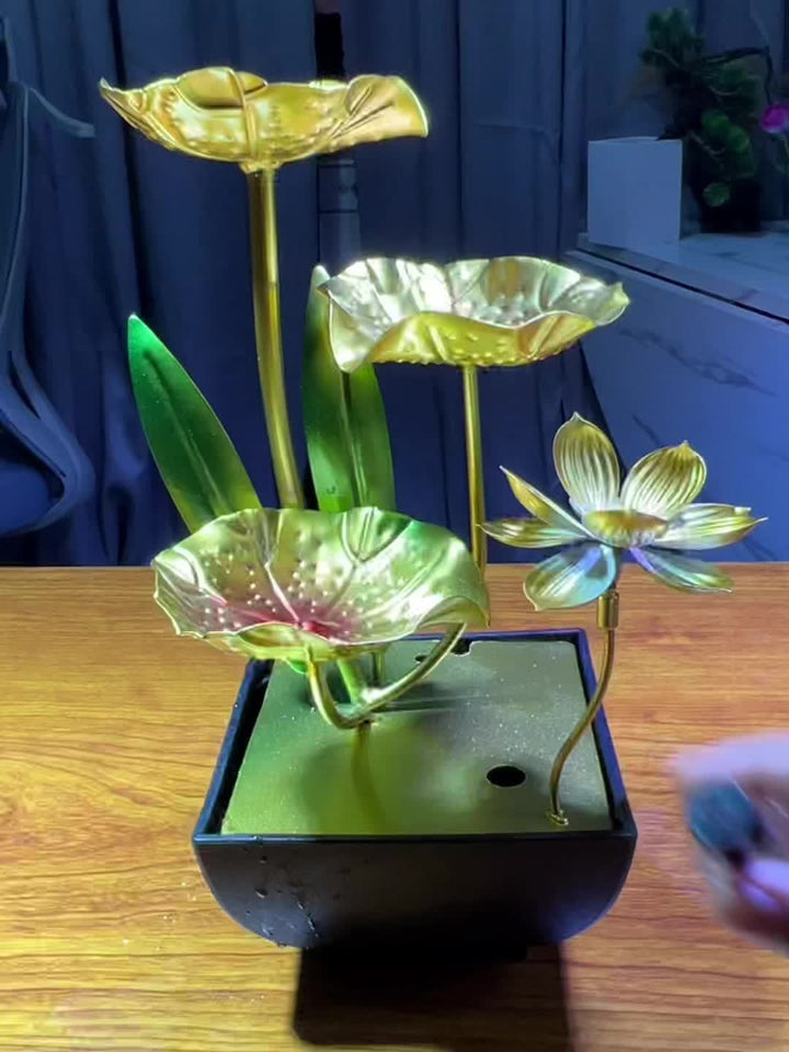 Kalmerende lotus binnenfontein met LED-licht. Brengt sfeer, rust en ontspanning in elk interieur.