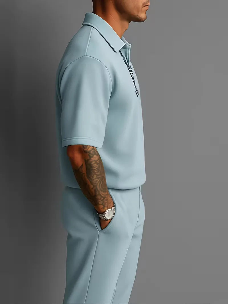 Comfortabel herenpak met korte mouwen, stijlvolle smart-casual set voor herfst en lente.