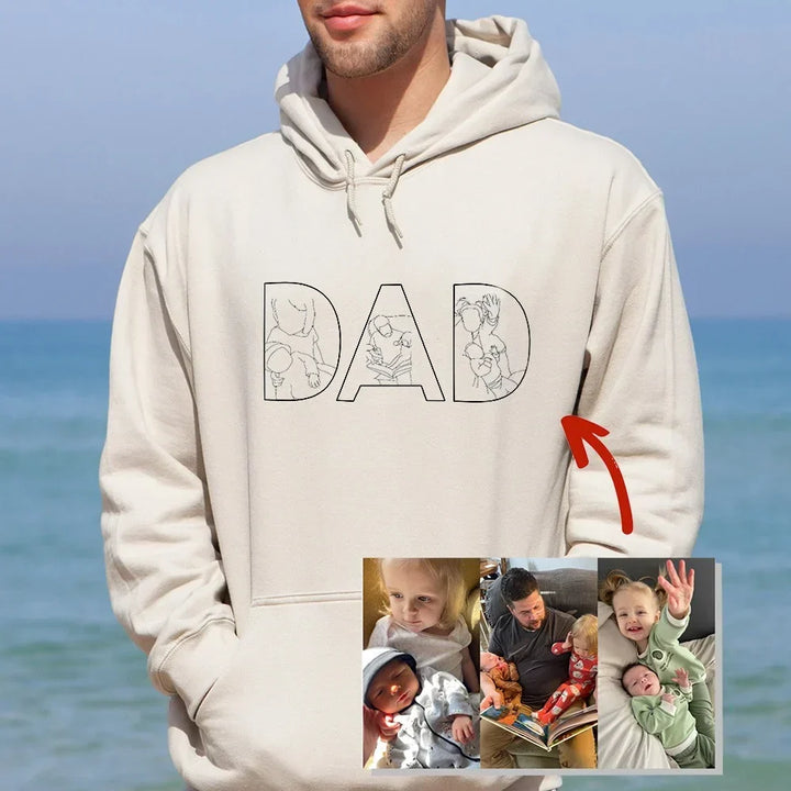 Heren gepersonaliseerde MemoryWear hoodie, uniek cadeau voor papa. Ideaal als vaderdag of verjaardag geschenk.