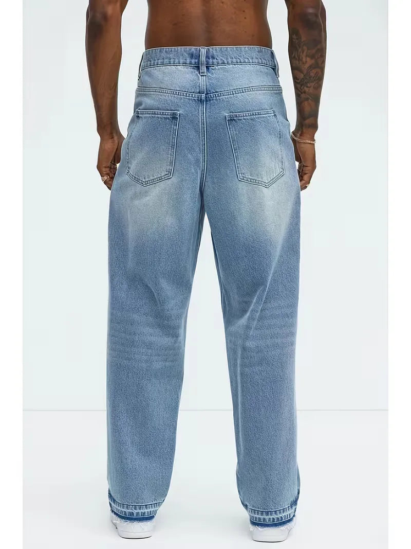 Donkergrijze heren wide-leg jeans. Modieuze loose fit spijkerbroek voor een relaxte streetwear look.