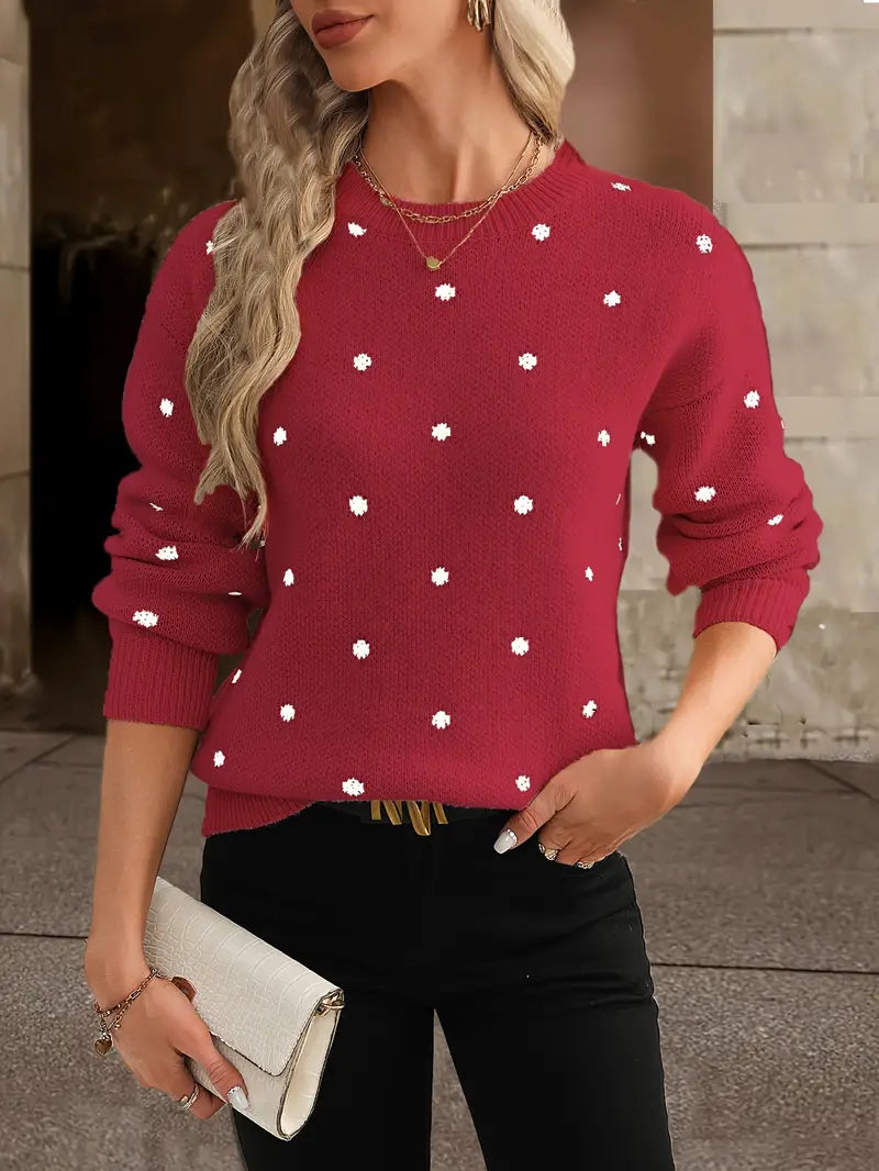 Stijlvolle dames trui met polkadot design, perfect voor een comfortabele en trendy winter outfit.