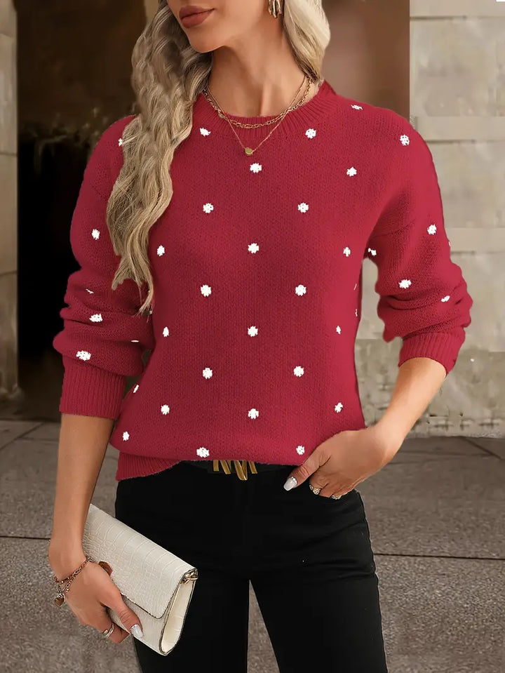Stijlvolle dames trui met polkadot design, perfect voor een comfortabele en trendy winter outfit.