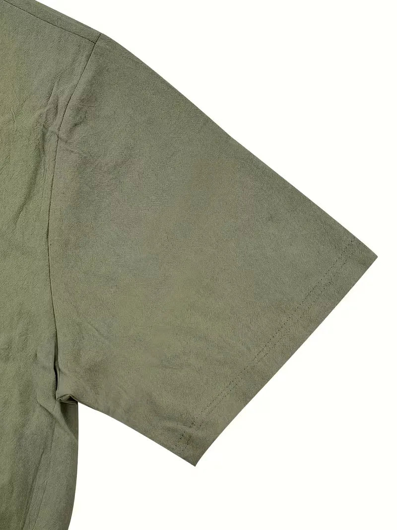 Heren casual linnen overhemd met knopen, korte mouw, relaxte zomerfit.
