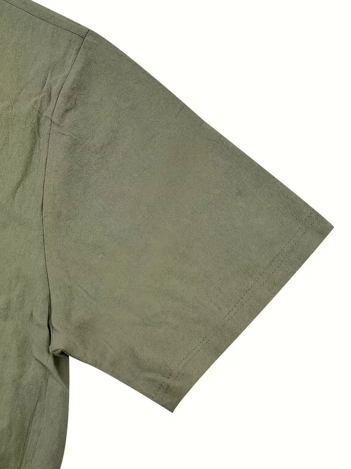 Heren casual linnen overhemd met knopen, korte mouw, relaxte zomerfit.