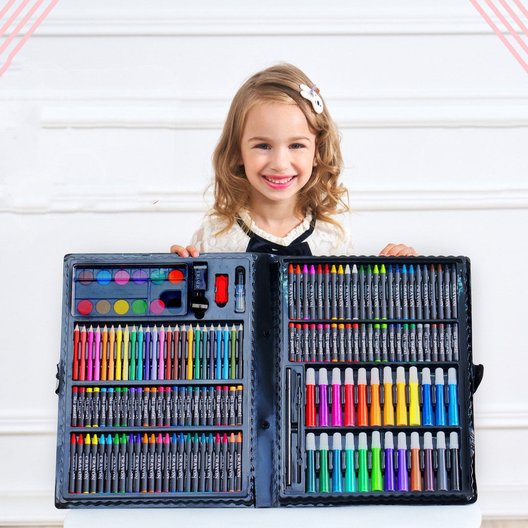 Schilder- en tekenpakket voor beginners; inclusief diverse verf, penselen en potloden voor creatieve projecten.