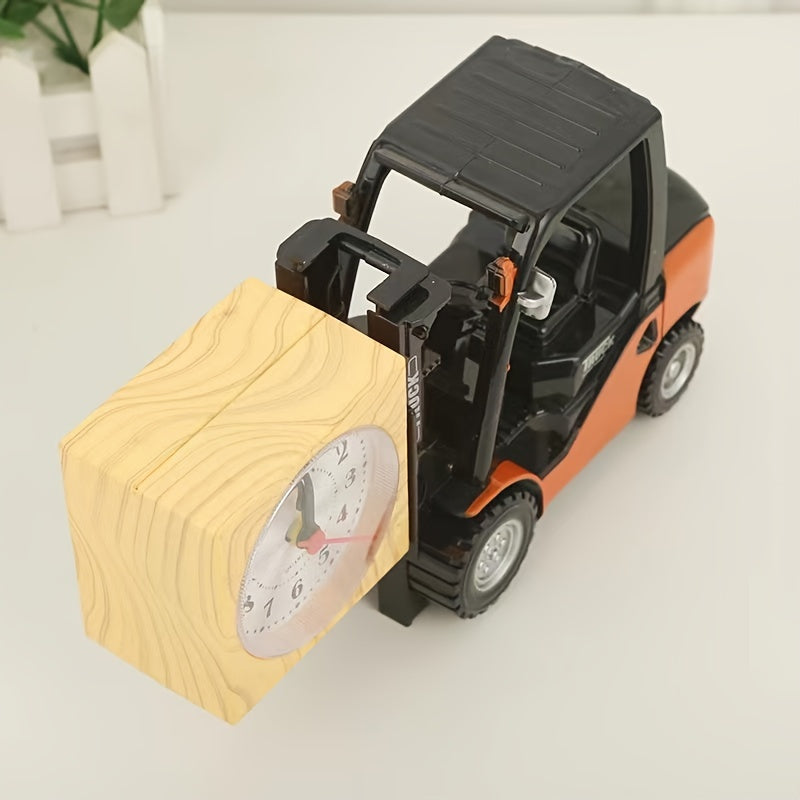 Zwarte retro vorkheftruck wekker, uniek voor decoratie en functioneel als wekker voor de ochtend.