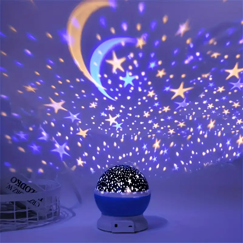 Perfect cadeau: Blauw magisch nachtlampje met sterrenprojectie, brengt een rustgevende sterrenhemel in de kinderkamer.
