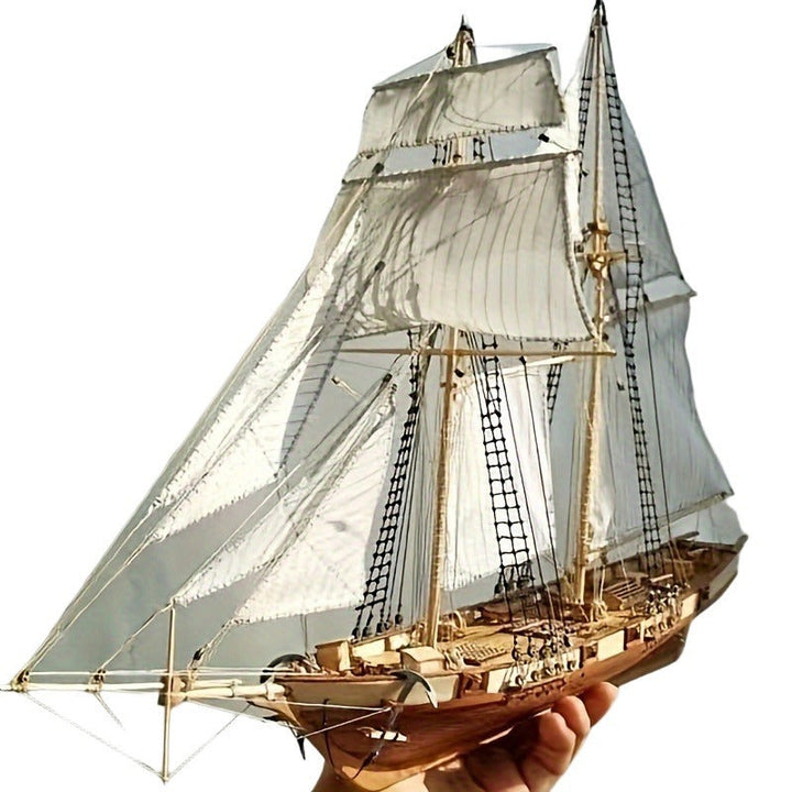 Klassiek houten zeilschip model 3D puzzel. Gedetailleerd maritiem bouwproject voor hobbyisten.