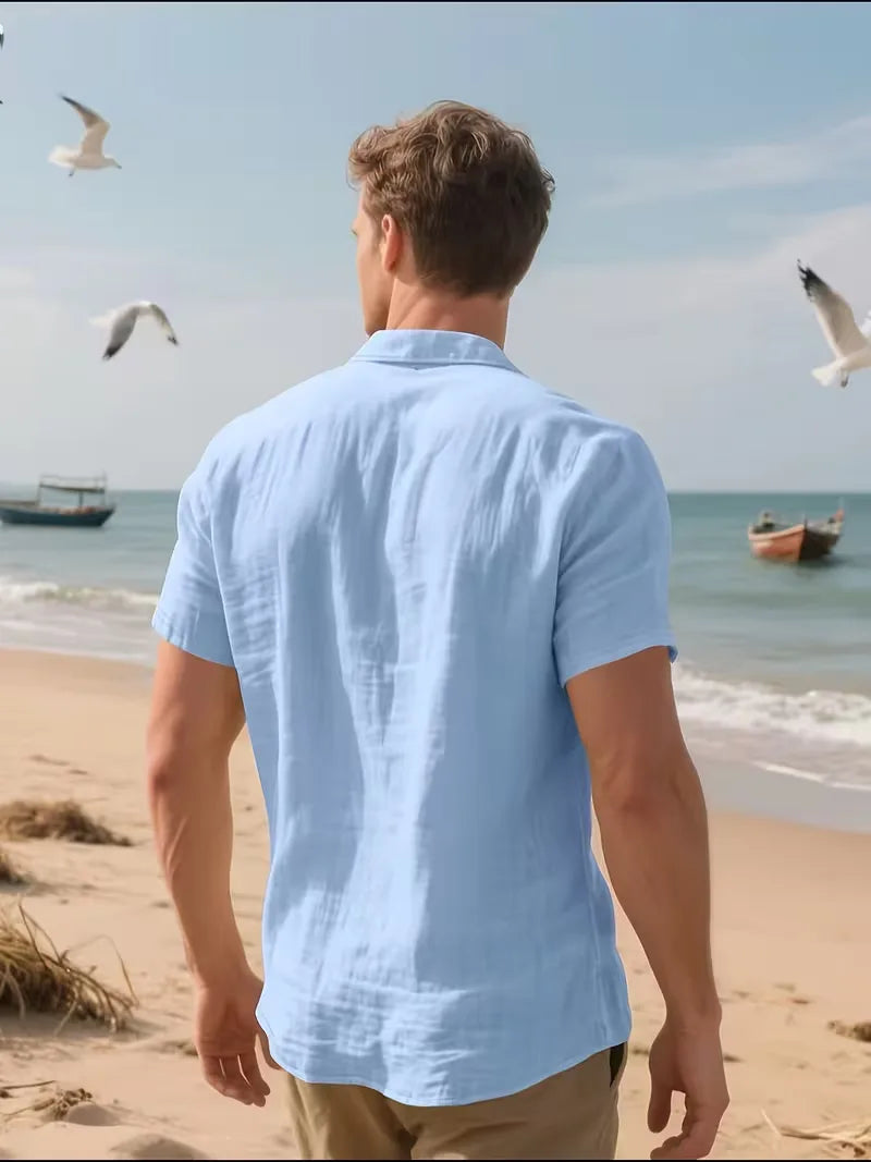 Stijlvol heren zomer overhemd, korte mouw, zachte linnen stof, ademend comfort.