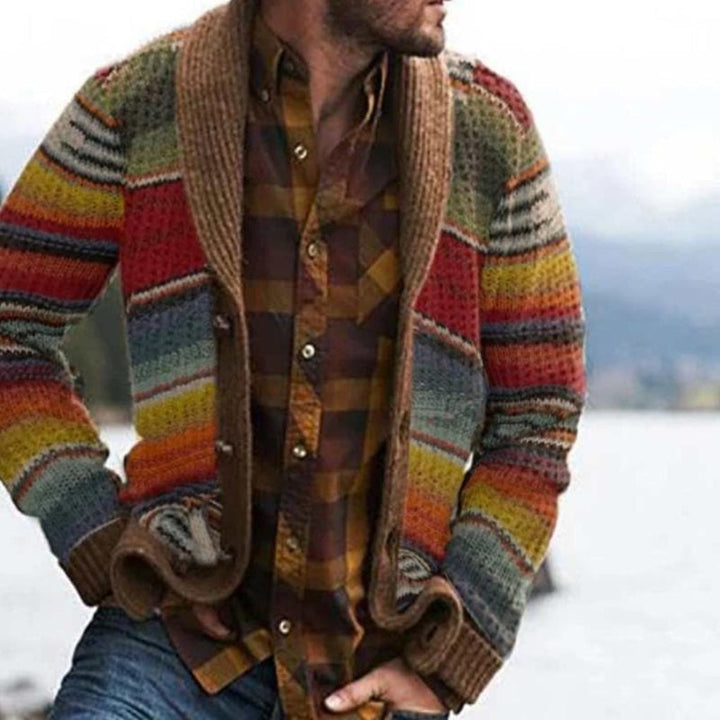 Mannen gestreept gebreid vest met kleurrijke strepen, comfortabel en casual voor herenmode laagjes.