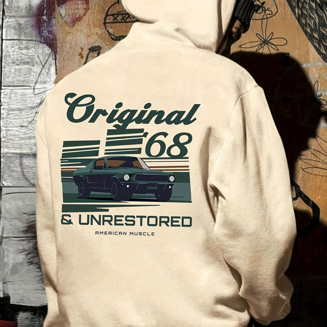 Comfortabele loose fit heren hoodie met muscle car print, ideaal voor een relaxte casual stijl.