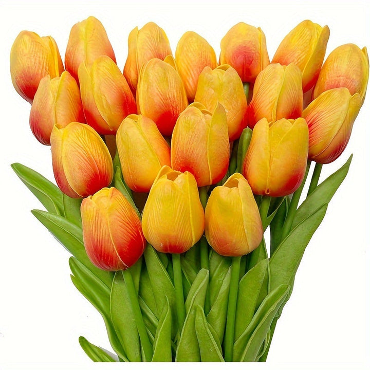Overzicht van de complete set van 15 realistische kunst tulpen, klaar voor elk bloemstuk.
