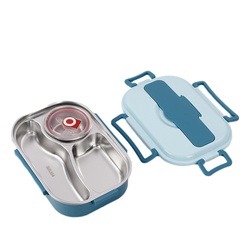 Thermische bento lunchbox RVS met compartimenten, ideaal voor meerdere warme maaltijden. Perfect voor school & werk.