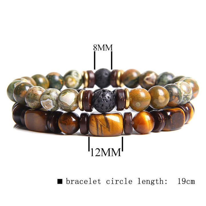 Sterke heren armband van Afrikaanse turkoois en tijgeroog. Robuuste edelsteen look.