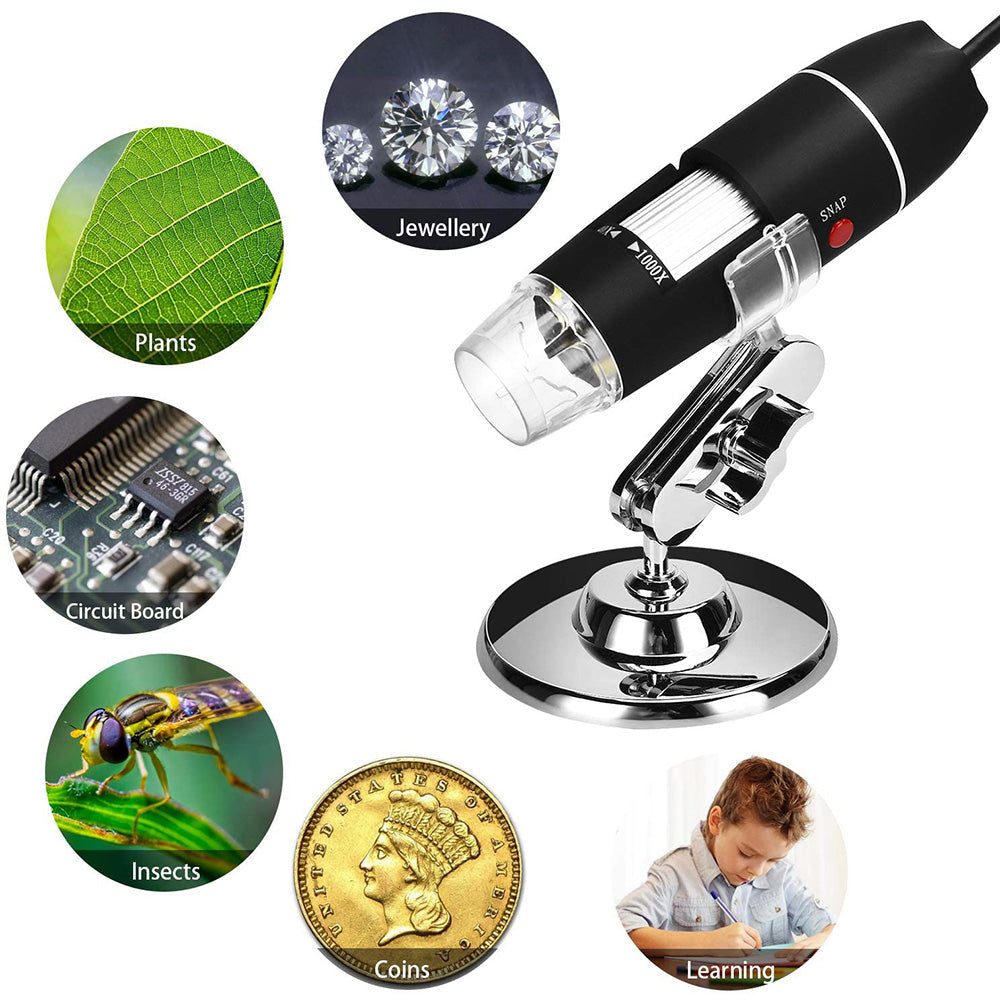 Close-up van digitale microscoop camera lens met LED-verlichting. Voor scherpe vergroting van minuscule details.