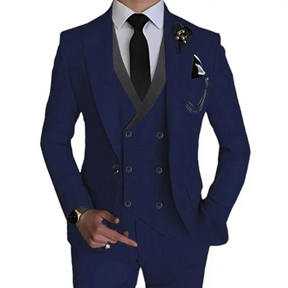 "Cambridge 3-delig slim fit pak heren: tijdloze, elegante set met blazer, vest en pantalon in luxe stretchstof."