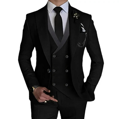 "Cambridge 3-delig slim fit pak heren: tijdloze, elegante set met blazer, vest en pantalon in luxe stretchstof."