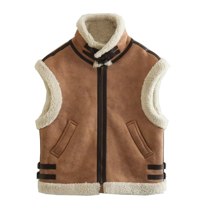 Stijlvolle leren bodywarmer voor dames, zwart, mouwloos, warm en trendy voor de herfst.