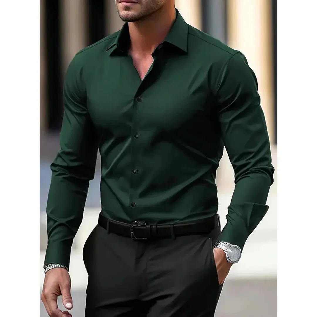 Stijlvol slim fit herenoverhemd met lange mouwen en klassieke kraag, effen design. Perfect voor zakelijk en casual.