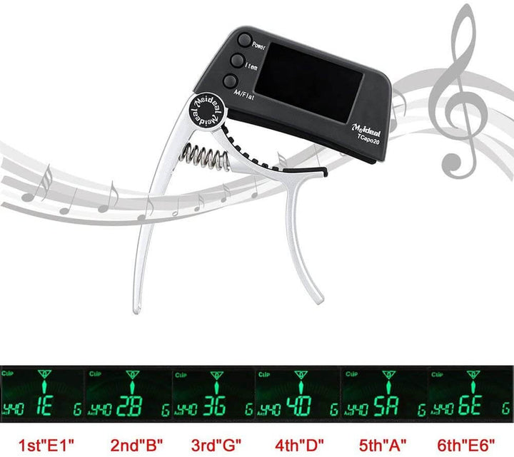 Universele TuneGrip stemapparaat en capo voor gitaar, basgitaar, ukelele en viool. Lichtgewicht en duurzaam.