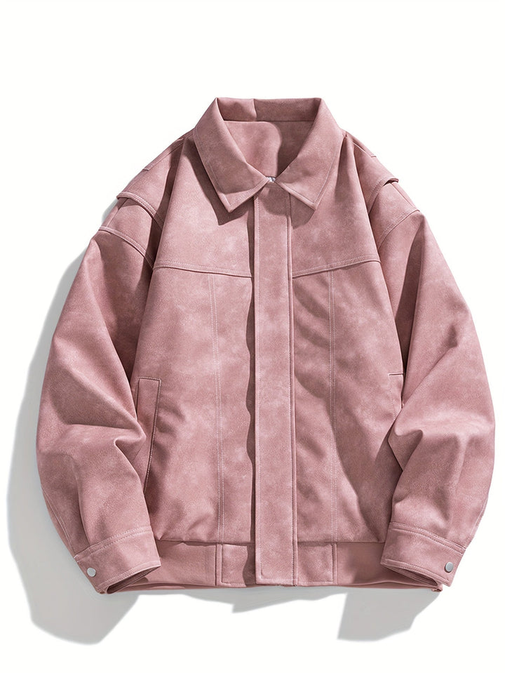 Praktische herenjas met verborgen knoopsluiting, geschikt voor dagelijks casual gebruik in lente/herfst.