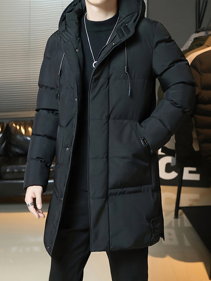 Zwarte heren winterparka, gewatteerd voor ultiem comfort en warmte.
